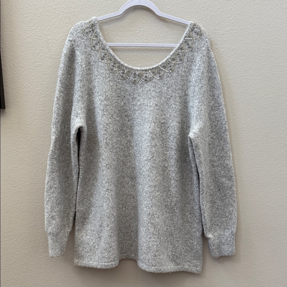Soft Surroundings Light Gray Sweater with Decorative Neckline